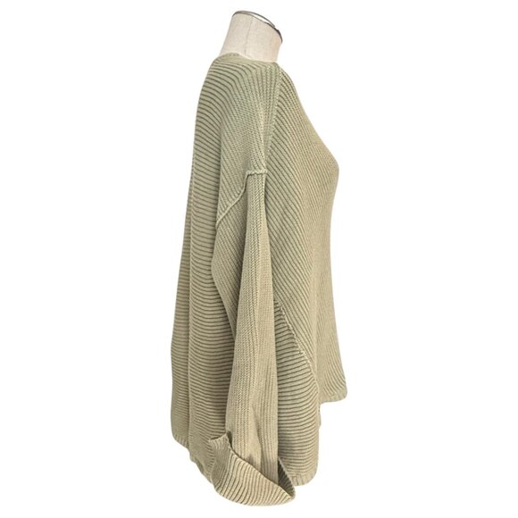Free People Womens Oversized Ribbed Knit Sweater Green Size Small Pull Over Cuff - Picture 2 of 9